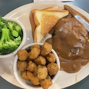 Chopped steak, okra and broccoli