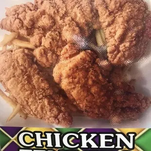 a plate of fried chicken tenders
