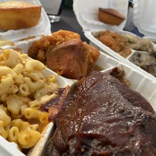 1/2 BBQ Chicken,  Sweet Potatoes, Cornbread Muffin, Mac &amp; Cheese