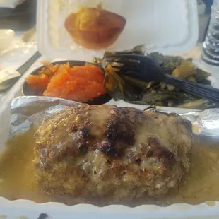 Meatloaf dinner with Collard greens Candied Yams