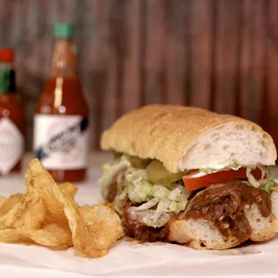 a sandwich and chips