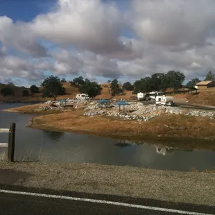 Lakeside campsites.