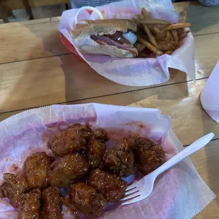 The Italian sub and boneless wings.