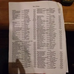 One page of the 10-page beer list