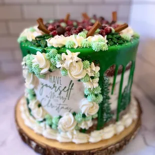 a green drip cake