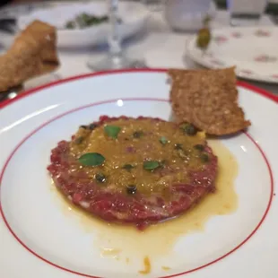 lamb tartare with golden beet vinaigrette