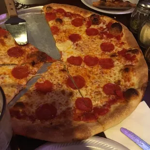Pizza is thin crust crispy and fresh.