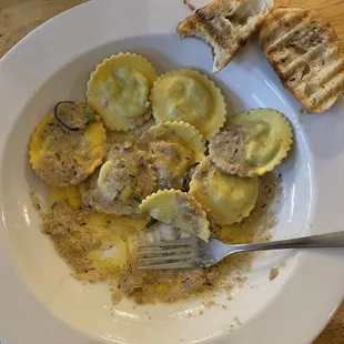 Wild mushroom ravioli (with a side salad).  This was amazing!!!