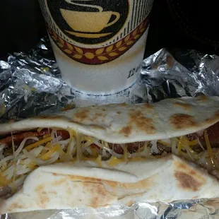 Bean and cheese with bacon. Tortilla tostadita.