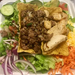 Taco salad! Added chicken fajitas and made it a protein combo! Delicious!