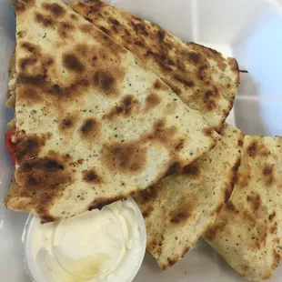 Chicken quesadilla. Lots of chicken and bell peppers