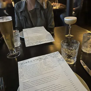 Menu and drinks