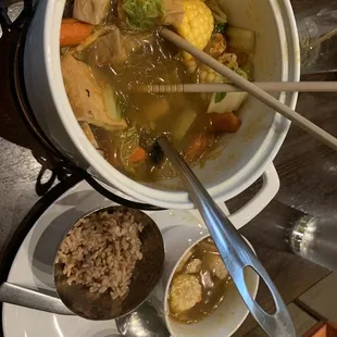 Taro, Tofu, Vegetables, Mushrooms &amp; Vermicelli In Hot Pot