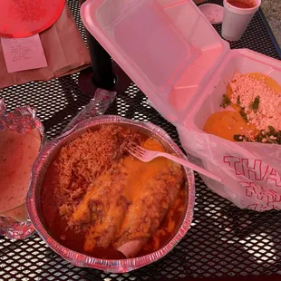 Chicken flour burrito dinner and vegetarian street tacos