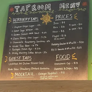 The taproom menu