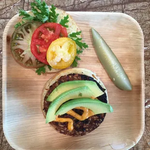 Black bean veggie burger donut sandwich on our savory donut