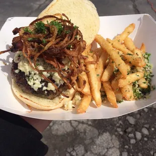 Black &amp; Blue Burger with fries