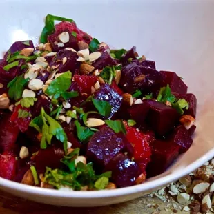 Beat and orange salad with toasted hazelnuts and orange vinaigrette.