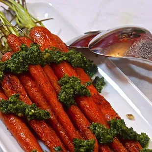 My roasted carrot with carrot-top pesto. I love to serve this dish with a white lasagna.