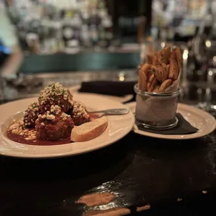 Meatballs and truffle fries