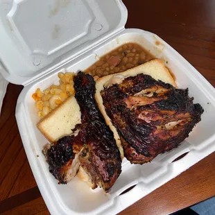 Chicken plate w/Mac and baked beans