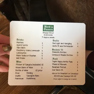 Happy hour menu
