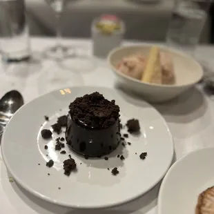 Chocolate lava cake - nice contrast of salted dark chocolate infused with cranberries and topped with crunchy crumbles