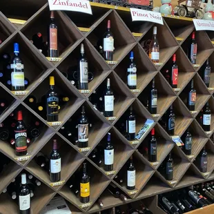 a display of wine bottles