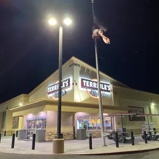 the front of the store at night