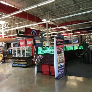 Inside with the gaming area right in the front door.