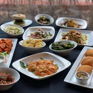 a variety of dishes on a table