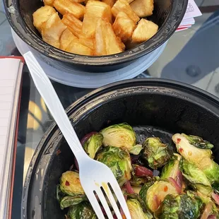 Yucca fries Spicy Brussel Sprouts
