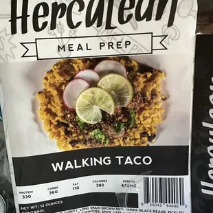 a packet of herculean meal prep walking taco