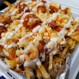 a tray of loaded fries