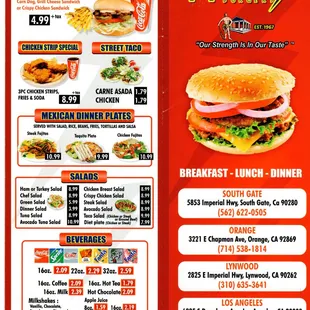 a menu for a fast food restaurant