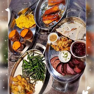 Oven roasted Turkey , Dr.Pepper glazed Salmon, Pecan Smoked Beef tenderloin and much more.