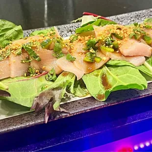Chili Ponzu Yellowtail: best yellowtail I have had in a while. So fresh and light.