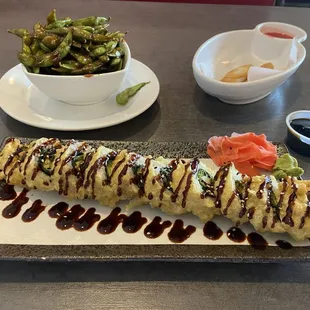 Edamame and Deep fried Veggie Roll