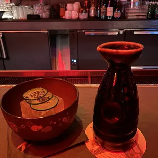Gin, sake, cucumber, sesame oil!! Such a cool presentation, and delicious!