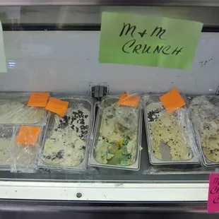 One side of the homemade and in my opinion, truly authentic, display case of ice cream flavors at Here's the Scoop in Salida, CO