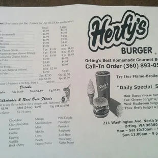 Front and back menu