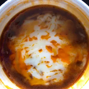 Chili with Cheese on top. Good but a little salty.