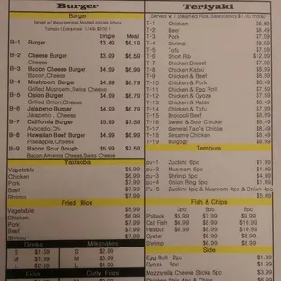 Take out menu w/store hours