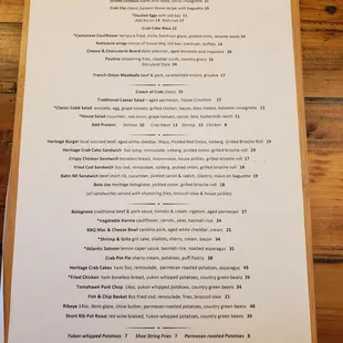 the menu of the restaurant