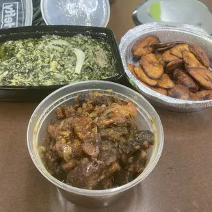 Ndole, gizdodo, and plantains