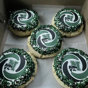 Sugar cookies with NCSD logo and some fancy sprinkles.