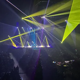 a stage with bright lights