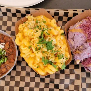 Brisket Beans, Classic Mac, Ube Banana Pudding