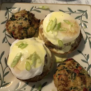 Shrimp Benedict with Chicken Sausage