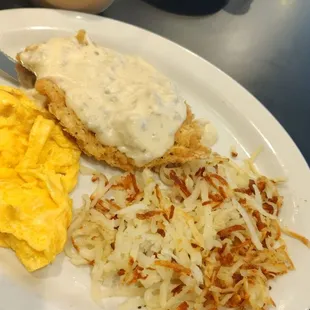 Chicken fried steak and eggs